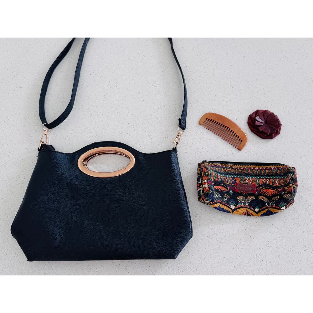 Vintage Collection- Black Faux Leather Purse, the Sak Pouch, Coin Pouch, Comb